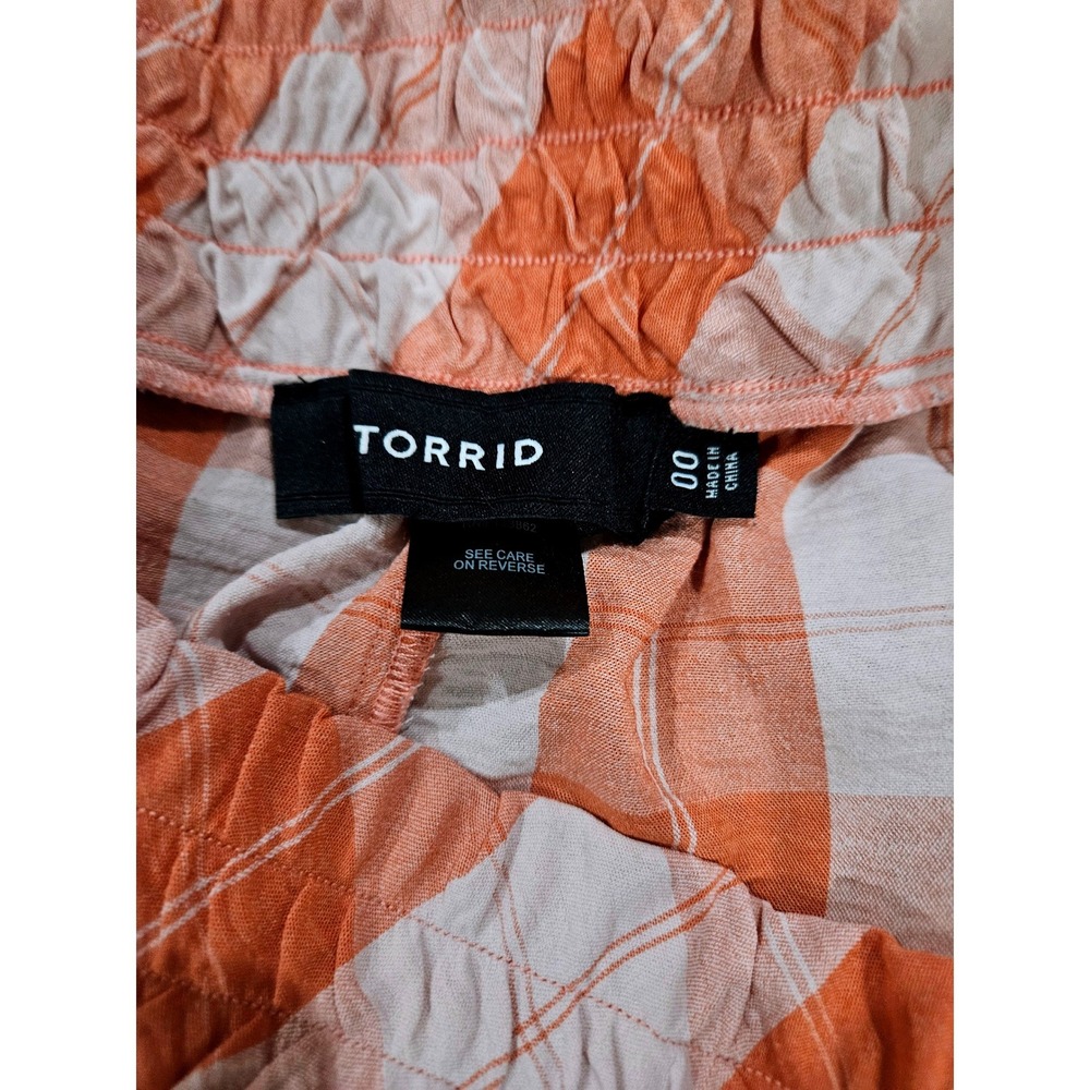 Torrid Orange Plaid Smocked Waist Shorts Women's Size 00 Pockets Casual Summer - Picture 3 of 6